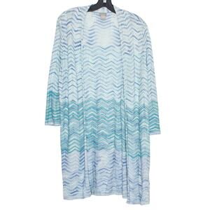 Chicos Cardigan 3/4 Sleeve Coastal Open Duster Chevron Beachy Blue 1 Medium 8